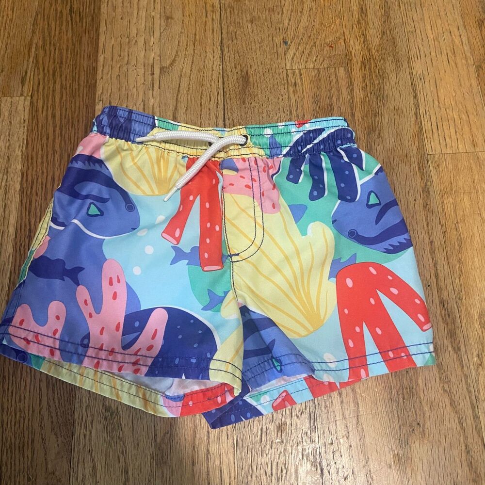 Carter's Toddler Boys 2T Colorful Coral Reef Shark Swim Trunks Bathing Suit